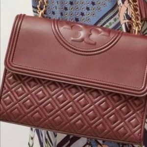 Tory Burch Fleming quilted burgundy bag